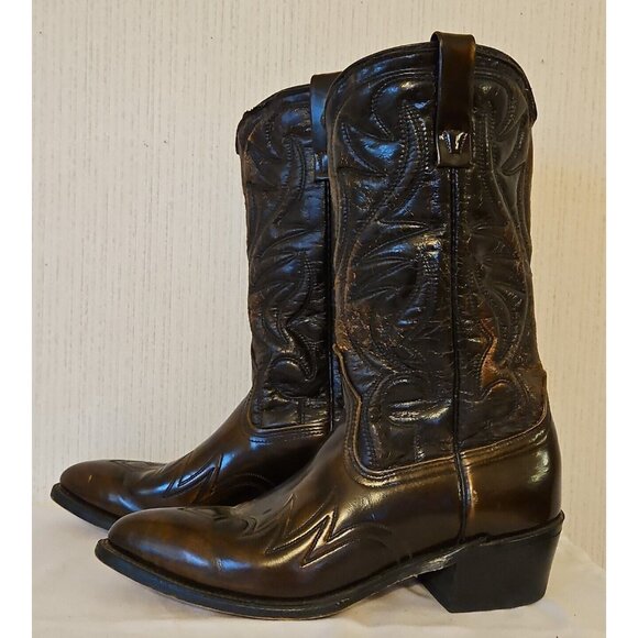 Hanover Western Boots Mens 9 D Brown Distressed Leather Cowboy 47667 Vintage main image 4
